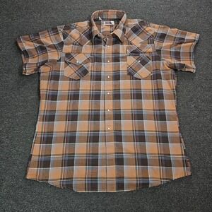 Vintage Big Mac Western Shirt Men XXL Brown Plaid Pearl Snap Short Sleeve Cowboy